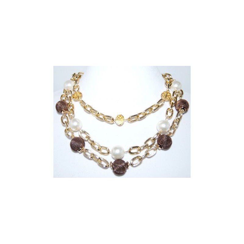 Collier pierres ambrées  3 chaînes, perles