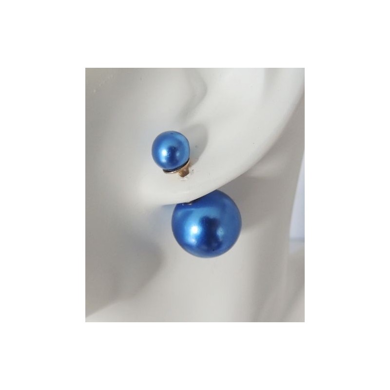 Boucles perles bleues double