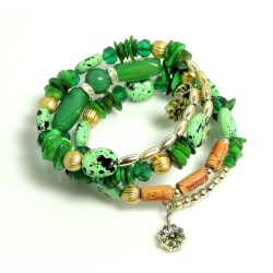 Bracelet pierres multicouleurs, perles bois, résine, métal sur serpentin préformé, femme