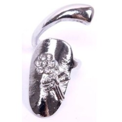 Bague d'ongle ajustable en métal argenté "libellule" et strass