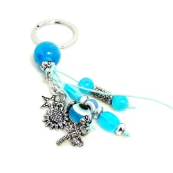 Porte-clés d'inspiration grecque avec pierres en résine bleue et breloques 
