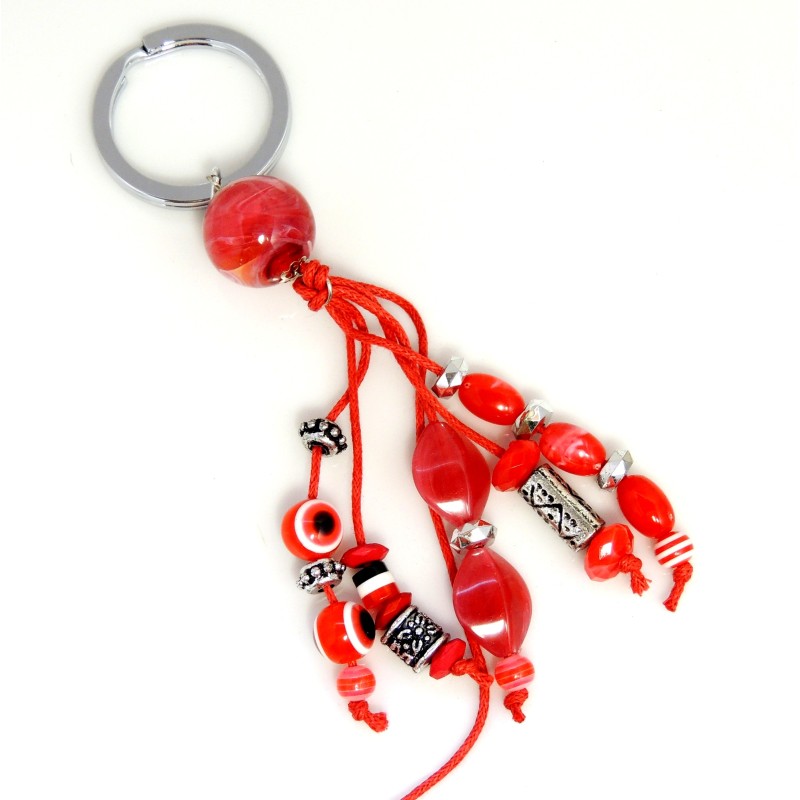 Porte-clés d'inspiration grecque avec pierres en rouge mauve et breloques 