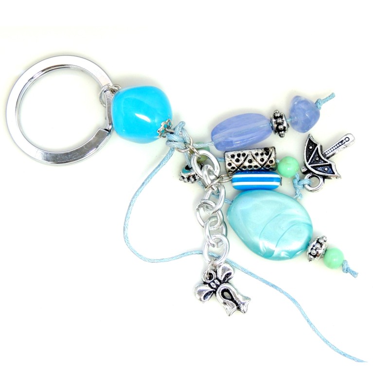 Porte-clés d'inspiration grecque avec pierres en résine bleu turquoise et breloques 