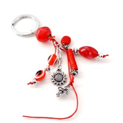 Porte-clés d'inspiration grecque avec pierres en résine rouge et breloques 