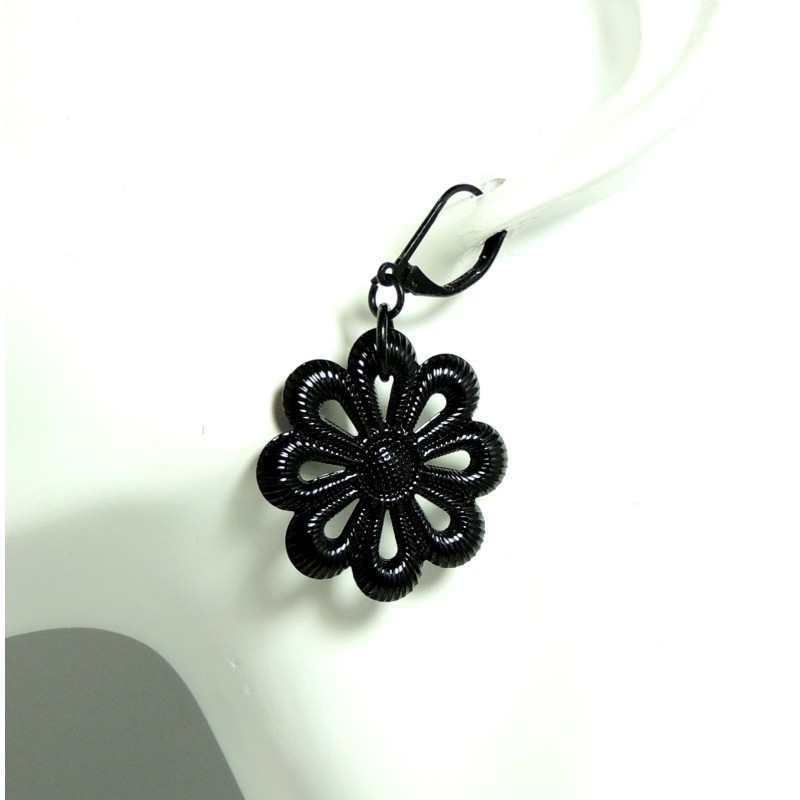 Boucles d'oreilles en forme de fleur, métal noir