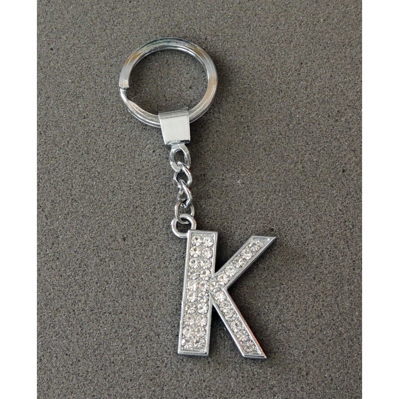 Porte-clés en acier inoxydable avec l'initiale L incrustée de strass
