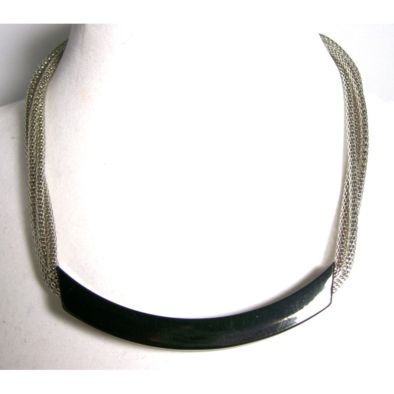 Collier métal chaînes multirangs tube noir, ras de cou femme