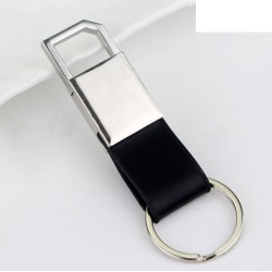 Porte-clés pour homme en métal chromé et cuir noir