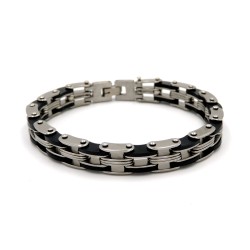 Bracelet en acier 316 L pour homme, chaîne acier et silicone noir