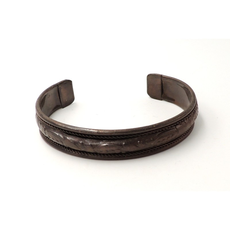 Bracelet rigide en métal brun cuivré sculpté