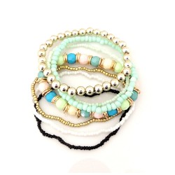 Bracelet perles toutes couleurs, dominante bleue, semainier, 7 rangs modulables