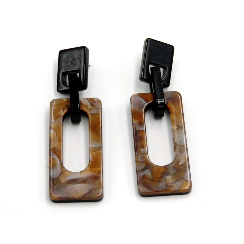 Boucles d'oreilles pendantes de forme géométrique  en acrylique de couleur marron et noire