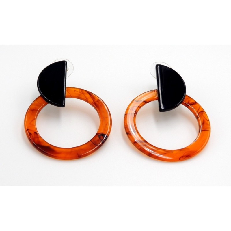 Boucles d'oreilles en acrylique de couleur orange et noire