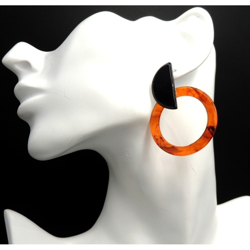 Boucles d'oreilles en acrylique de couleur orange et noire