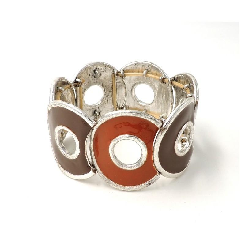 Bracelet en métal émaillé de couleur taupe et marron et rouille