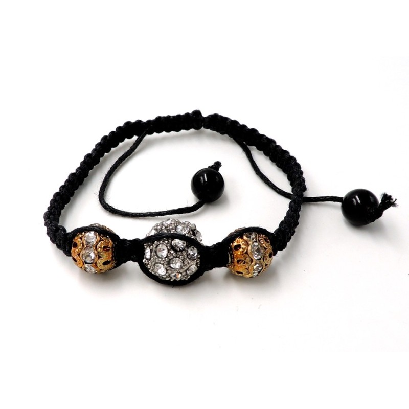 Bracelet Ytara Shamballa avec perles incrustées de cristaux blancs et dorés