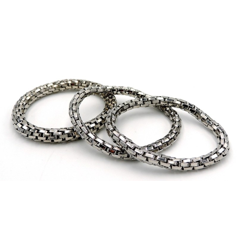 Bracelets métal argenté trio, maillons montés sur élastique