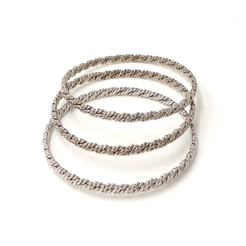 Bracelet trio en métal argenté tressé