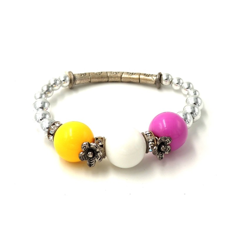 Bracelet avec des perles en métal et couleurs acidulées, strass