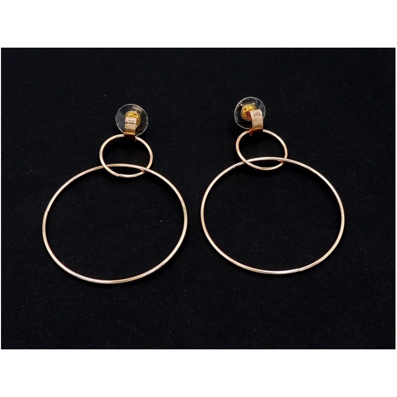 Boucles d'oreilles en métal couleur or rose, 2 anneaux
