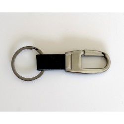 Porte-clés en acier inoxydable couleur fusain et cuir grainé noir