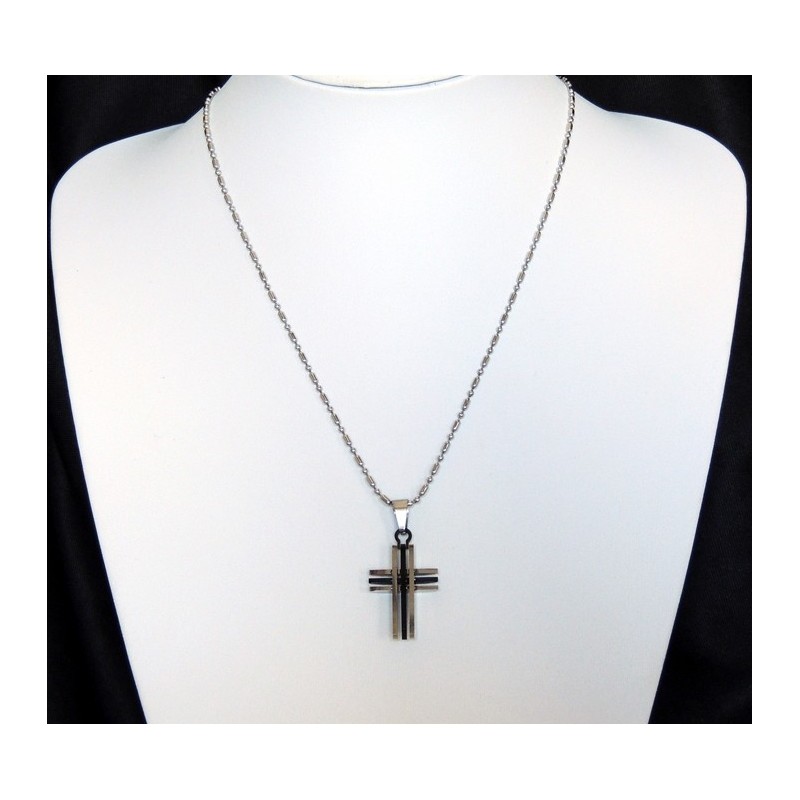 Collier en acier inoxydable, avec un pendentif design en forme de croix, 2couleurs